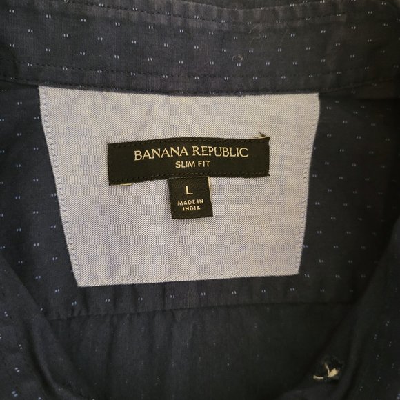 Banana Republic Mens Slim Fit L/S Button Down Shirt Size L Navy with Blue Dots - Picture 2 of 12